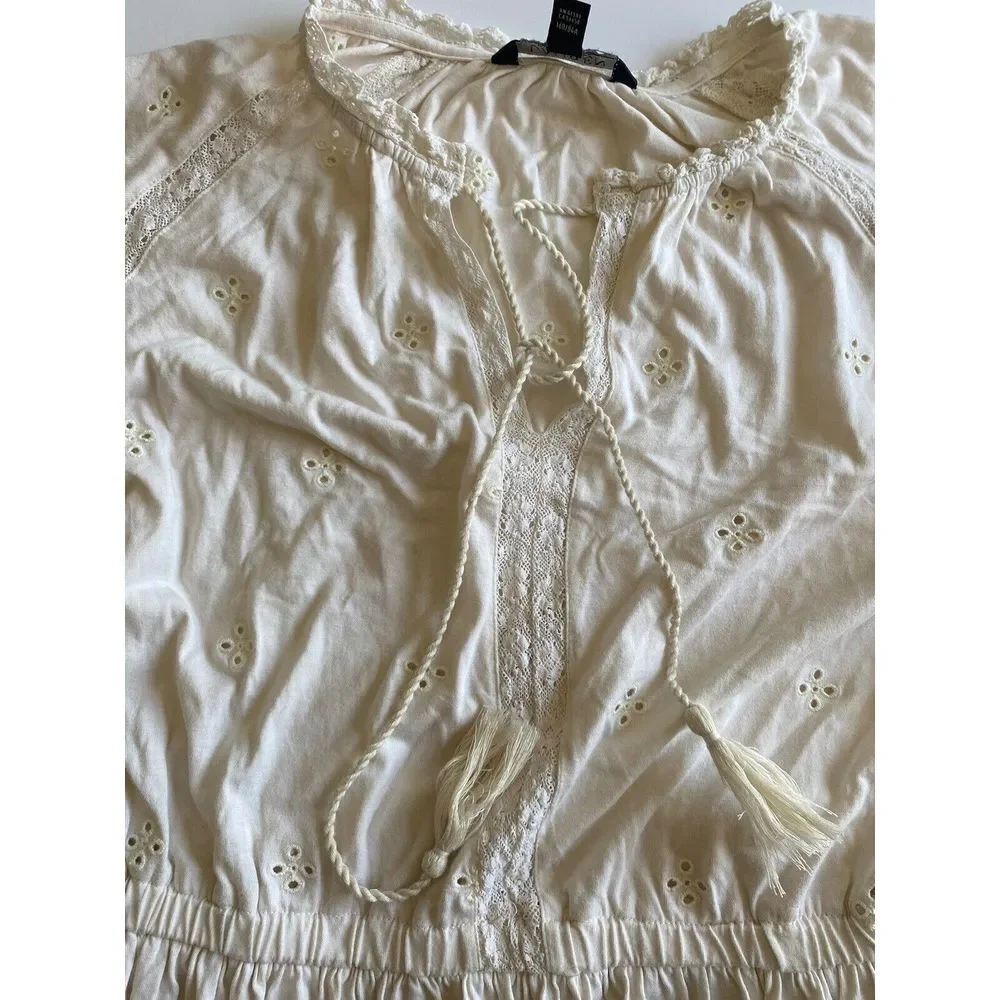 Lauren ralph Lauren Women's S Dress Cream Eyelet Boho Peasant Jersey cottagecore - Picture 10 of 16